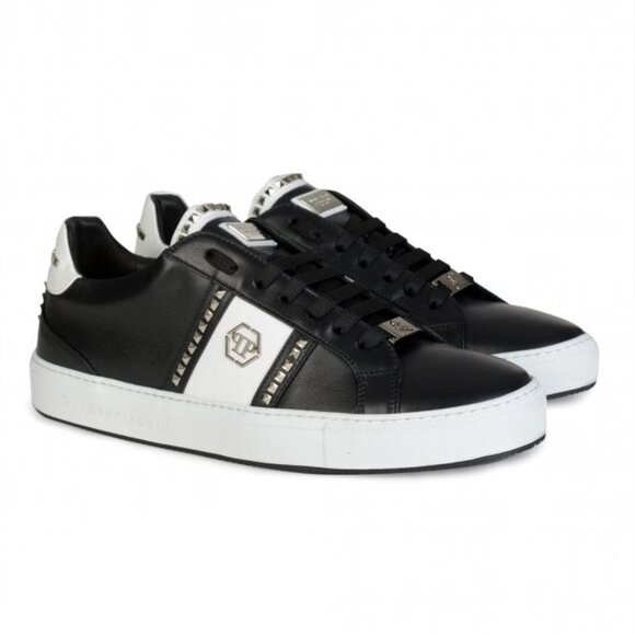 PHILIPP PLEIN Leather lo-top sneakers studs Black, Size 44/ US 11